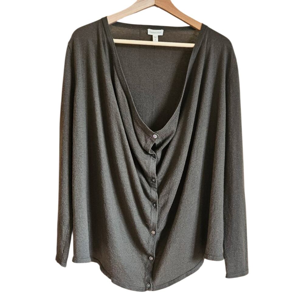 Garnet Hill 100% Cashmere Draped Button Front Top Sweater Green Women's Medium